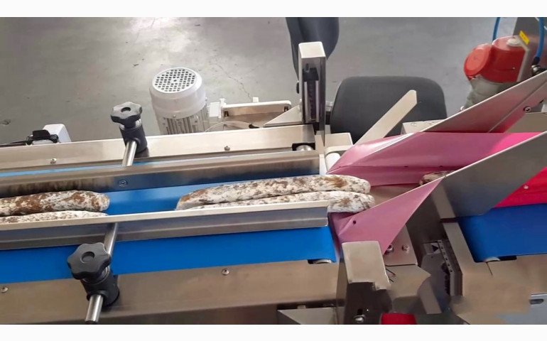 Installation d'une ensacheuse horizontale à l'Ile de la Réunion (97). Emballage de saucissons.